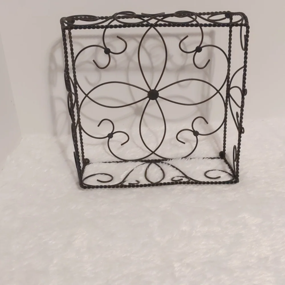 Metal Basket Square Shape Brown Unique Design Holds Napkins, Fruit